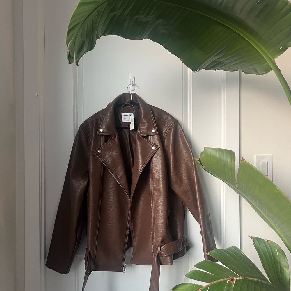 Old Navy Brown Faux Leather Fall Jacket